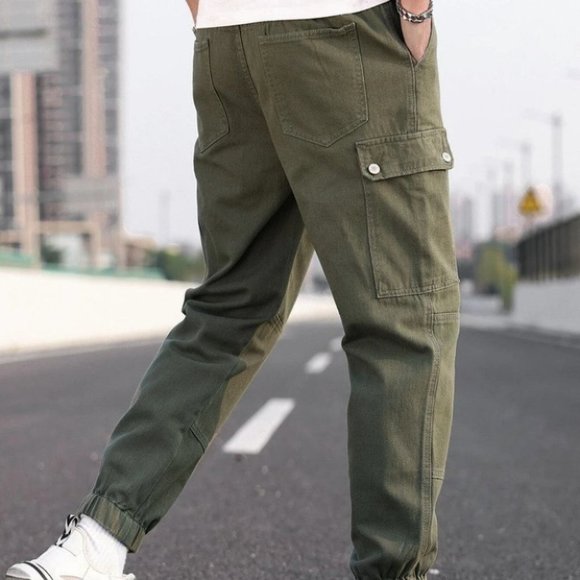 Army Green Mens Cargo Jeans - Picture 4 of 5